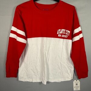 EXIST Women XL Atlantic City New Jersey Long Sleeve Red White Shirt Soft NWT